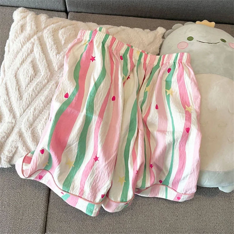 2024 New Style Dopamine Striped Pajama Pants Summer Women's Shorts Walking Pants Outwear Cartoon Thin Home Pants