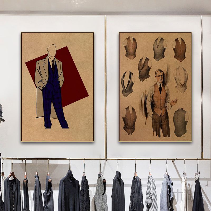 Clothing Store Design Room Decorative Painting High-end Design Suit Model Picture Suit Shop Hanging Painting Retro Tailor Shop Mural
