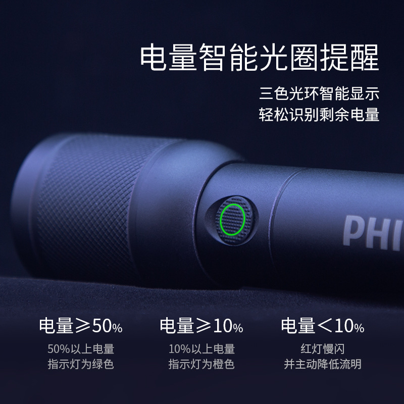 PHILIPS SFL6168 fuerte luz zoom linterna al aire libre de carga remota portátil batería ultra-larga duración