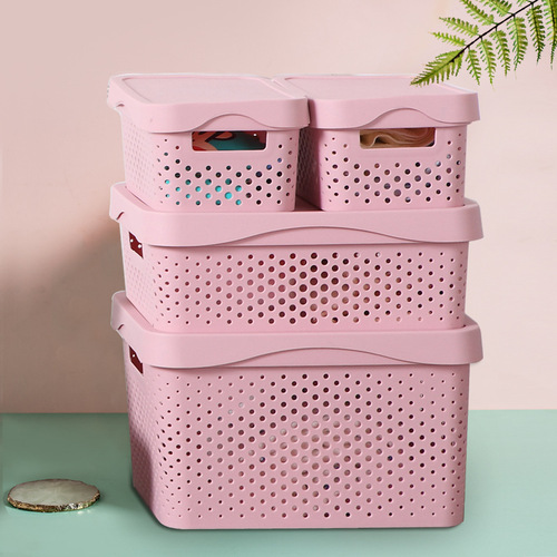 Nordic storage basket with cover and handle, desktop sundries, toys, snacks storage basket, bathroom storage box, home organization