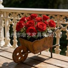 跨境生锈小推车花盆，创意户外庭院装饰花盆，可种植鲜花绿植