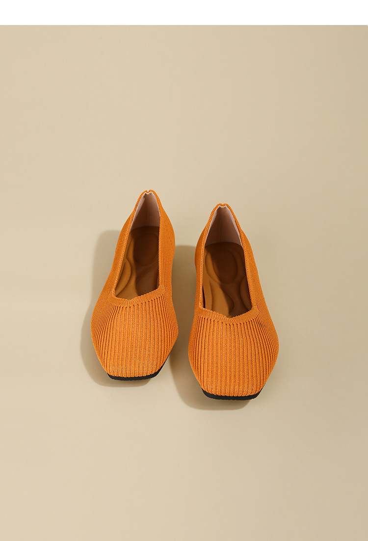 Queen's flying single bean woven flat bottomed large size women's shoes, soft soled knitted square toe boat shoes_voghion.com