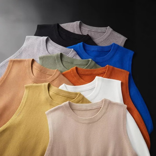 Knitted Vest Men's Autumn and Winter Hong Kong Style Ins Loose Round Neck Sweater Vest Solid Color All-match Casual Waistcoat T