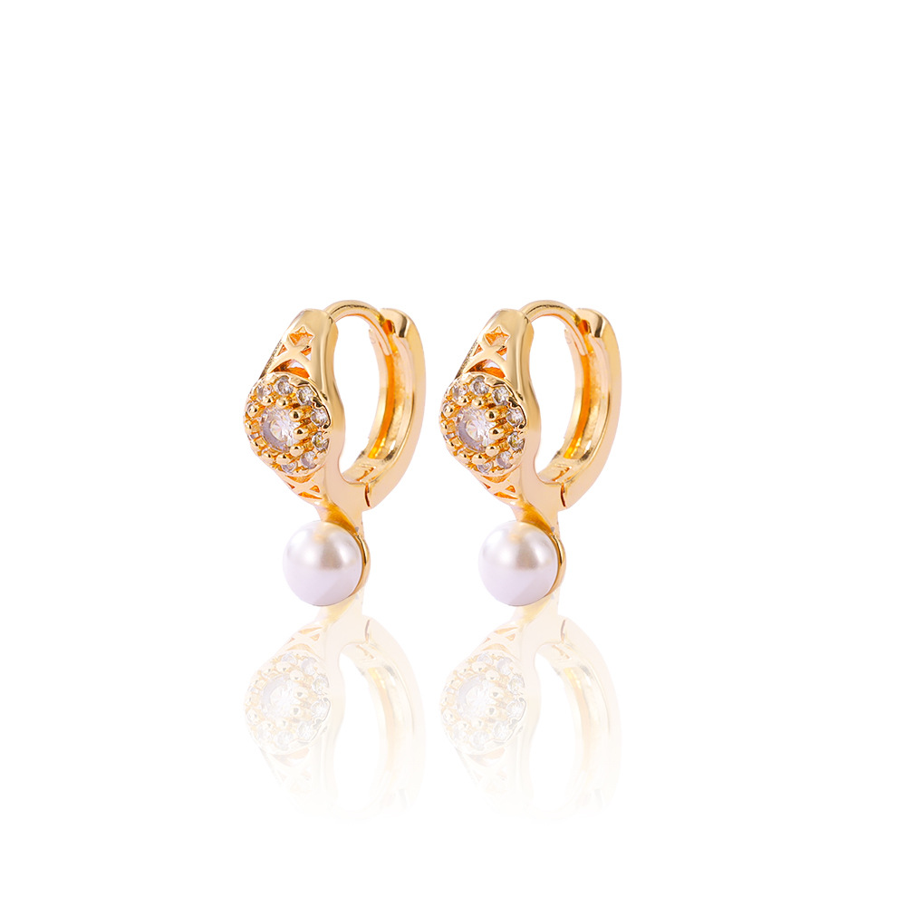 2024 nuevos aretes de perla de zircón de cobre dorado joyas transfronterizas de moda de mujeres aretes de estilo múltiple aretes de perla de zircón