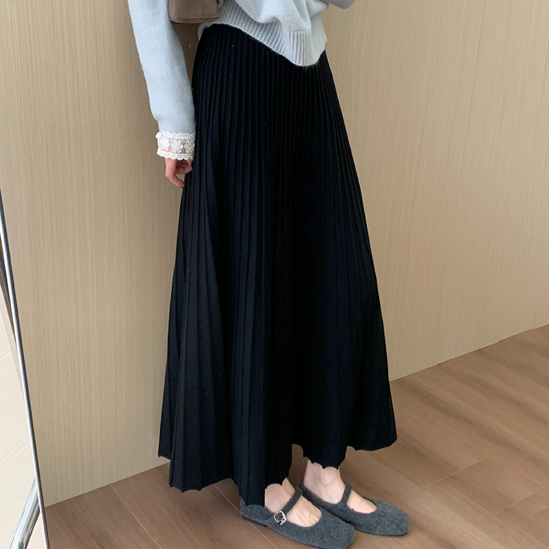 高腰显瘦加厚针织百褶半身裙2025冬季新款韩版百搭休闲淑女风伞裙|undefined