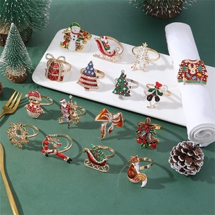 Micro-inlaid color zirconium Christmas series napkin ring Christmas sled elk elderly napkin buckle Bell Christmas tree napkin ring