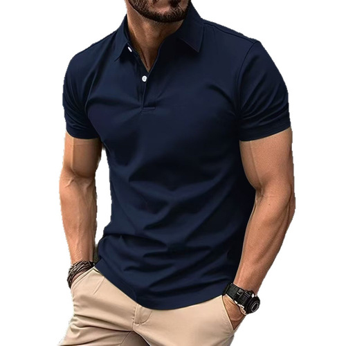 Artistic Solid Color Trendy Office Casual Youth Polo Shirts Short Sleeve Men Western Summer Regular Male