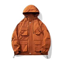 Retro long‑sleeve hooded jacket, plus size, adjustable hem and utility pockets