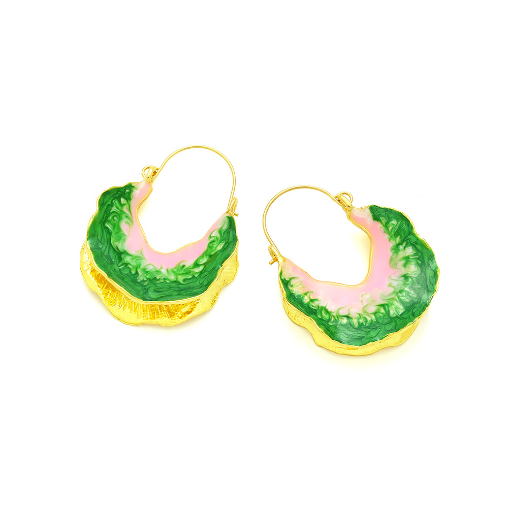 1 Pair Casual Pastoral Leaf Enamel Zinc Alloy Hoop Earrings display picture 2