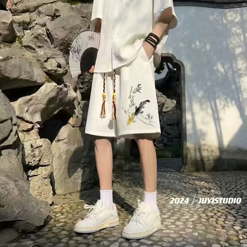 Ink Painting Fish Zen Style Casual Shorts Men's Summer Thin New Chinese Style National Fashion plus size Half Pants Loose Medium Pants