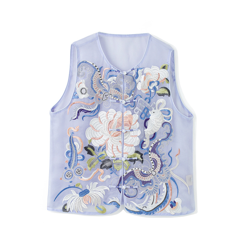 2025 Summer New Chinese Style Vest Women's Summer Vest Buckle Embroidered Retro Short Layered Vest Top