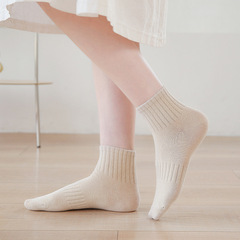 襪子女純色日系百搭短筒女襪高橡筋束腰棉質運動休閒女士襪子批發