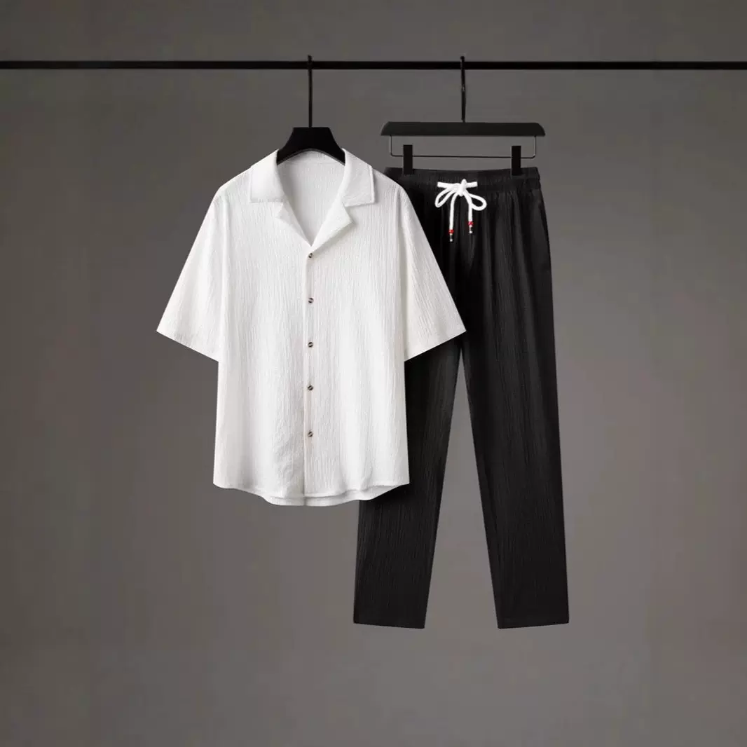 休闲套装新款男装夏季五分2025运动高端中袖中国风两件套宽松透气