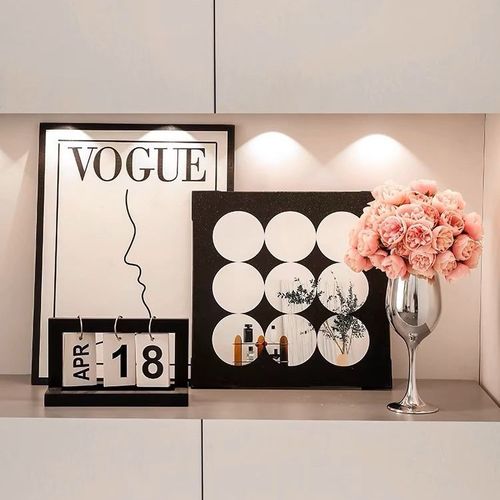 Abstract decorative painting cabinet for entrance hall, Nordic bedroom style, featuring a nine-grid display of beautiful women's portraits, suitable for living room entryway decoration.