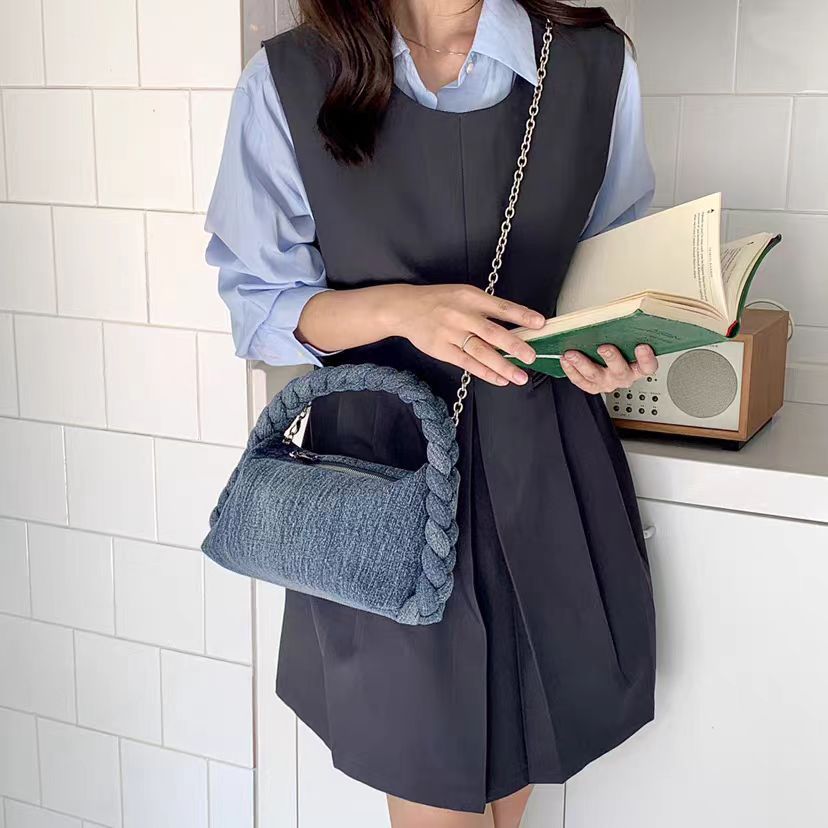 Denim Underarm Bag For Women Dumpling Shoulder Bag With Chain_voghion.com