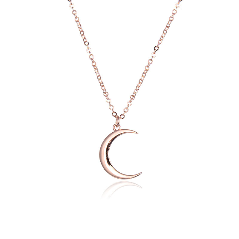 Estilo japonés y coreano Internet celebridad cielo estrellado Rosa oro colgante clavícula cadena S925 plata con incrustaciones de ZIRCON Luna Collar para las mujeres