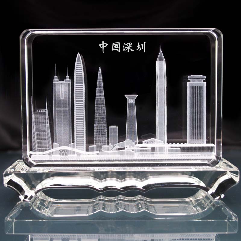定制房屋建筑模型激光内雕水晶方体奖杯奖牌个性定做