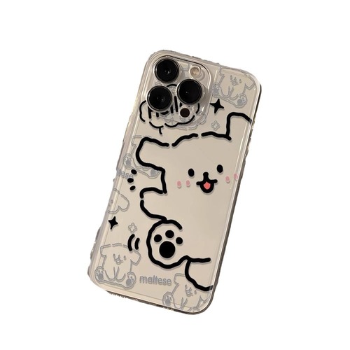 Transparent Apple phone case 15 suitable for iPhone 16 cartoon line dog 13 Apple 11 protective cover space soft shell