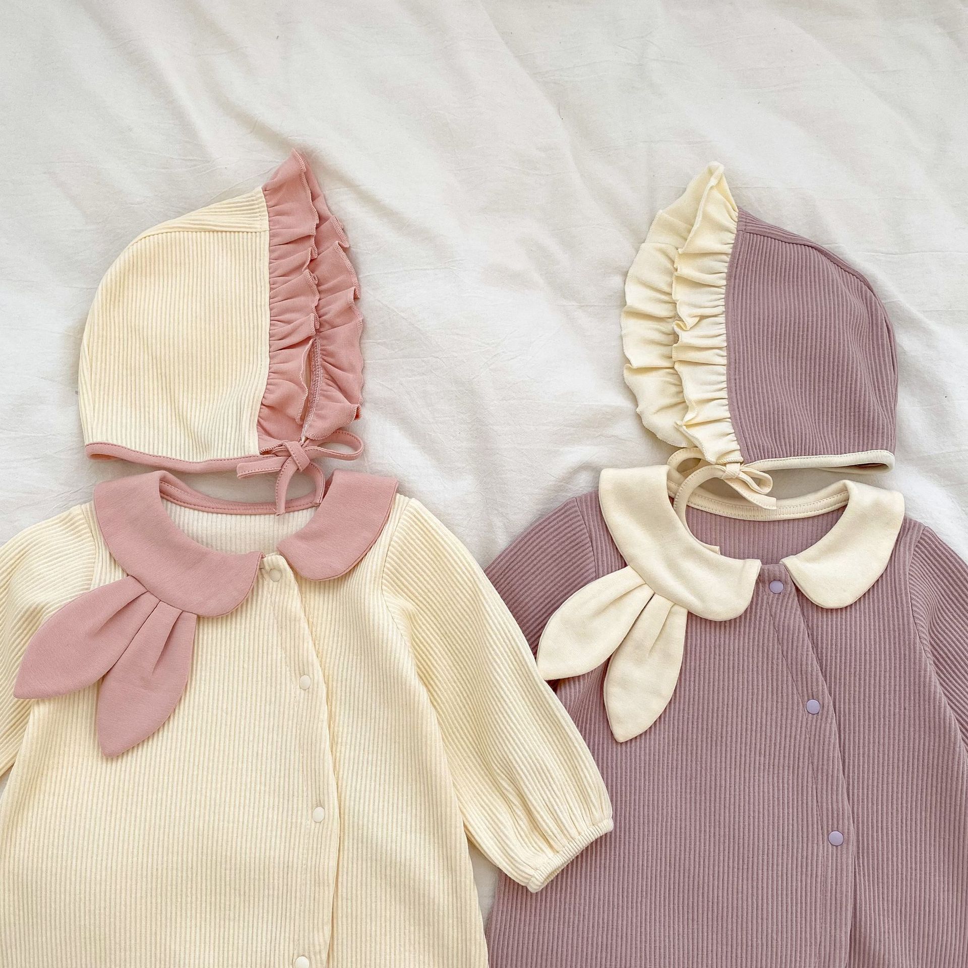 Winter, Autumn Season Basic Stripe Solid Color Cotton Girls Jumpsuits