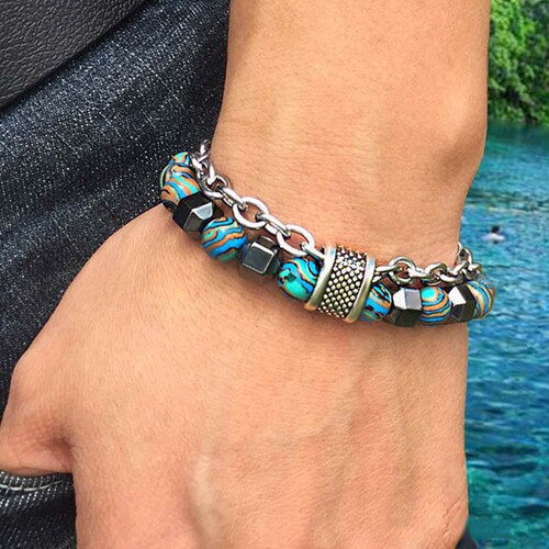 European and American men's malachite bracelet metal beads hip hop new fashion bracelet bracelet wholesale