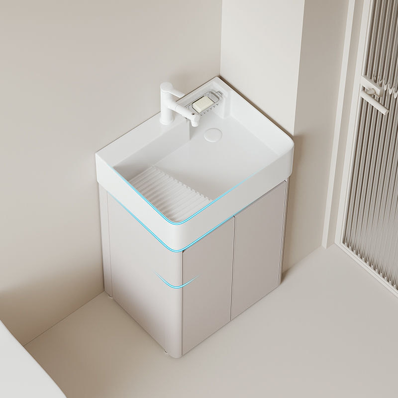 Crema pequeño apartamento gabinete de baño piso combinación espacio engrosado panal lavabo de cerámica integrado