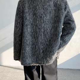 小香风毛呢外套男美式复古编织毛夹克单排扣高街流苏情侣上衣