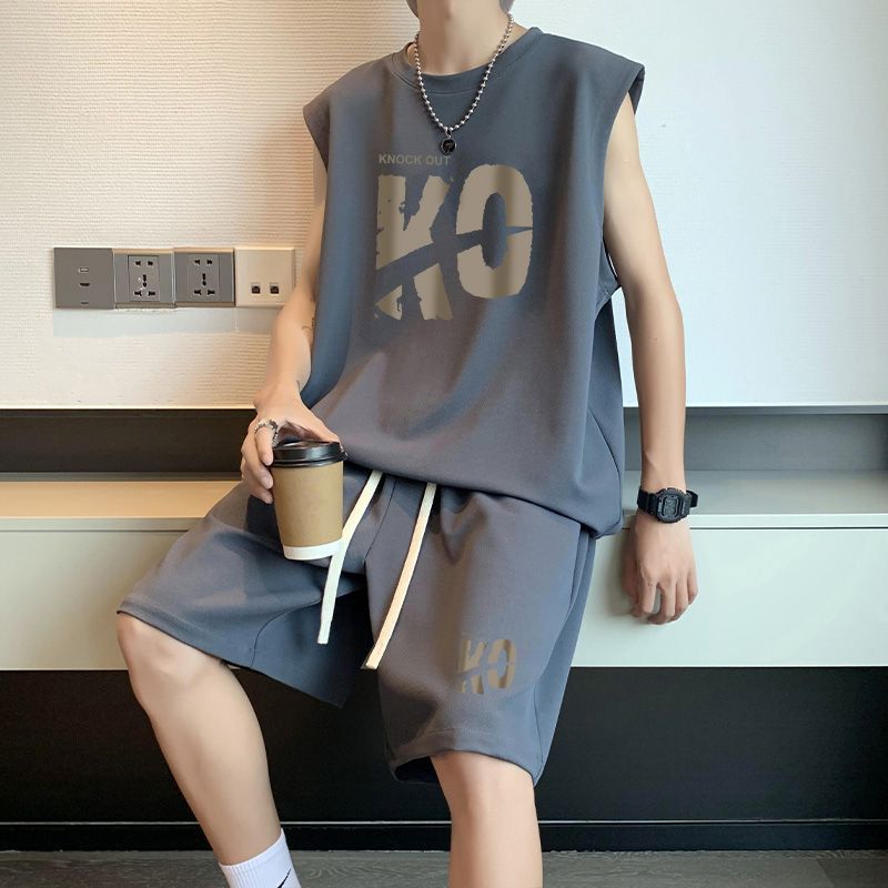 跨境青少年男装帅气学生潮流套装酷帅穿搭坎肩背心短裤休闲运动两