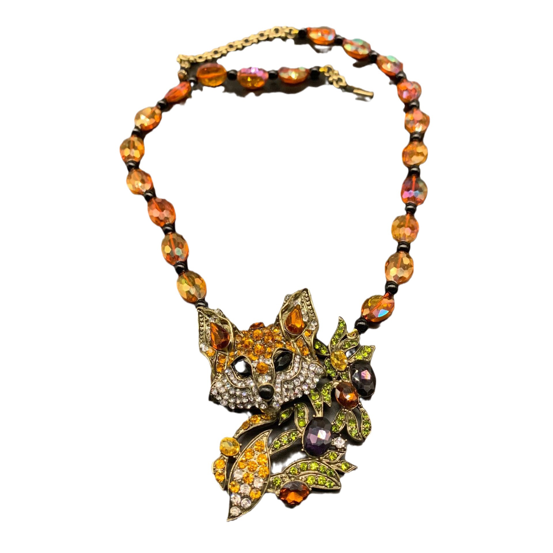 Collana Qingdao in stile retrò con diamanti vintage e design a forma di volpe in vetro_voghion.com