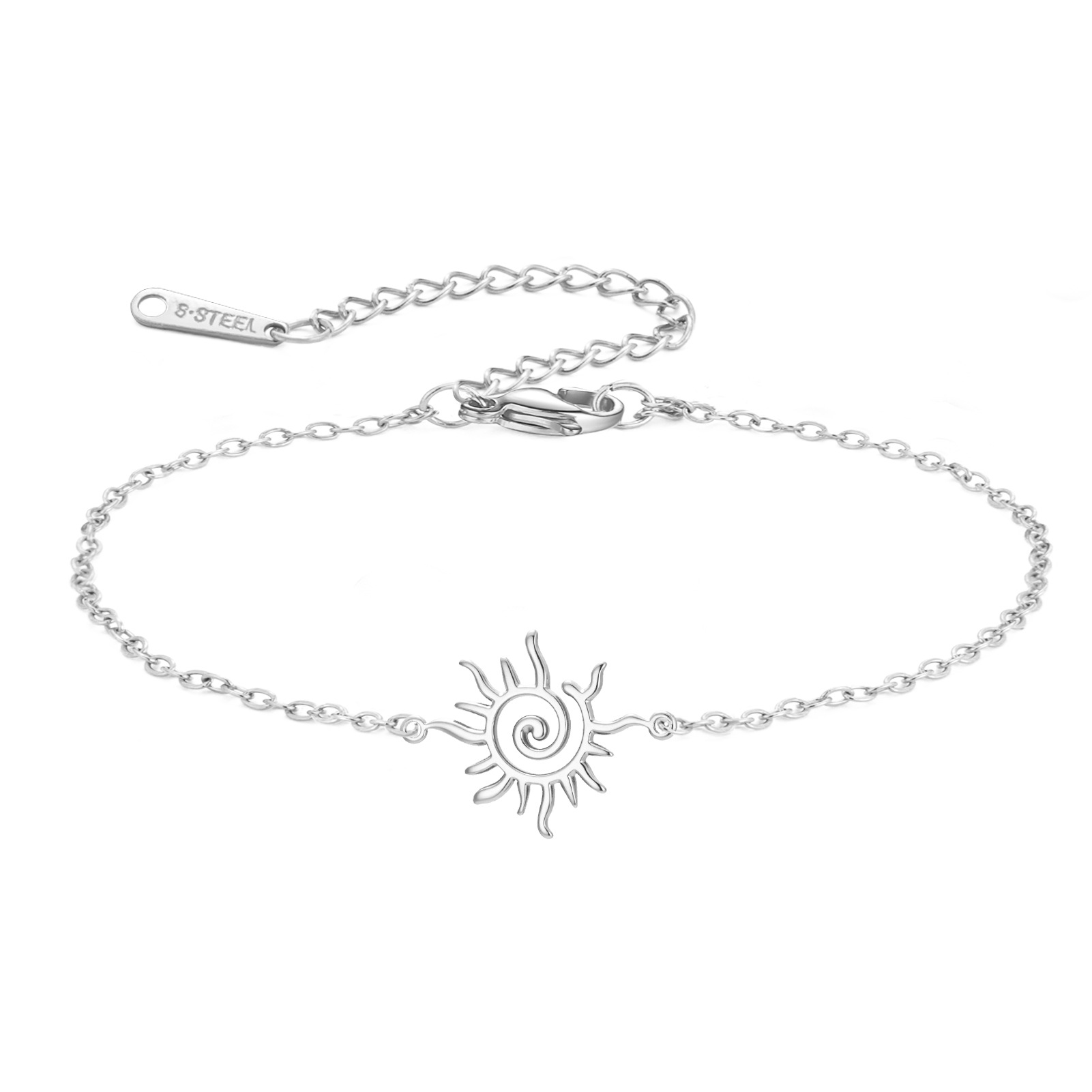Pulseira feminina personalizada em aço inoxidável 304 com pingente espiral de sol, sucesso de vendas entre a Europa e os Estados Unidos._voghion.com