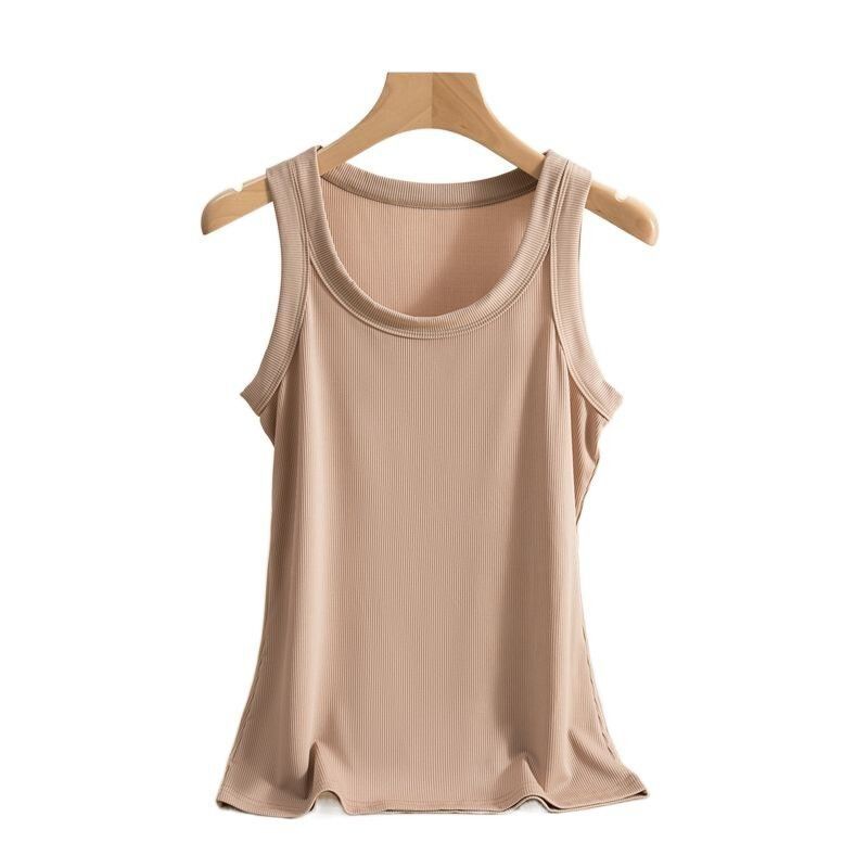 モーダルねじベスト女性の夏の外着は、広い肩の中にシャツを着て白い袖のない上着を着ています|undefined