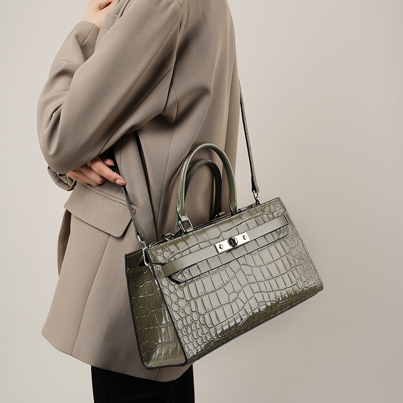 Kelly Pack piel de vaca de cocodrilo, bolso de mujer 2024, nuevo bolso portátil de hombro único, bolso de gran capacidad, moda