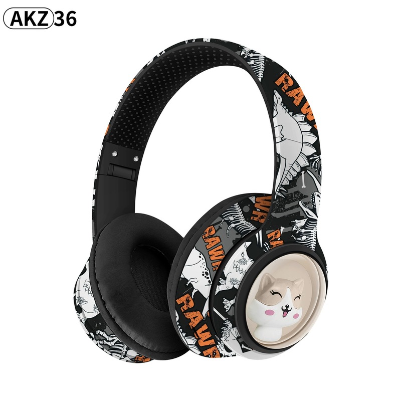 国境を越えた売れ筋 AKZ-36 クリエイティブ落書きナショナルトレンドヒップホップスタイル Bluetooth ヘッドセットヘッドマウント折りたたみカードヘッドセット|undefined