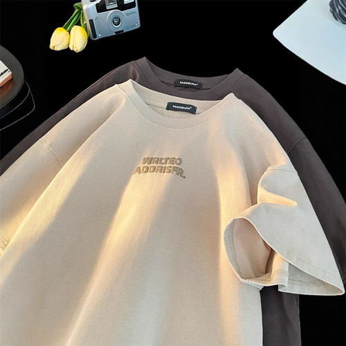 American Heavyweight Foamed Print Short-Sleeve Men's Summer Trend Brand Versatile Letter T-Shirt High Street Bad Boy Casual Couple's T-Shirt