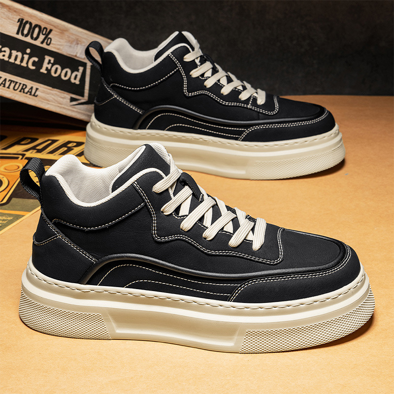 秋冬款男士小众设计轻奢板鞋时尚英伦复古青年厚底小黄鞋运动潮鞋