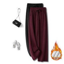 安可拉红雪尼尔阔腿裤女秋冬2025新款高腰宽松灯芯绒加绒直筒裤子