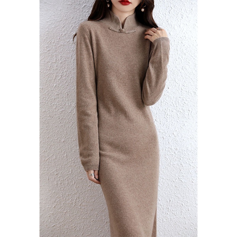 Woolen long knitted retro base cashmere demi-season long skirt