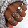 European and American cross -border ring combination 10 installed moon star tree leaves love rhinestone joint ring set wholesale