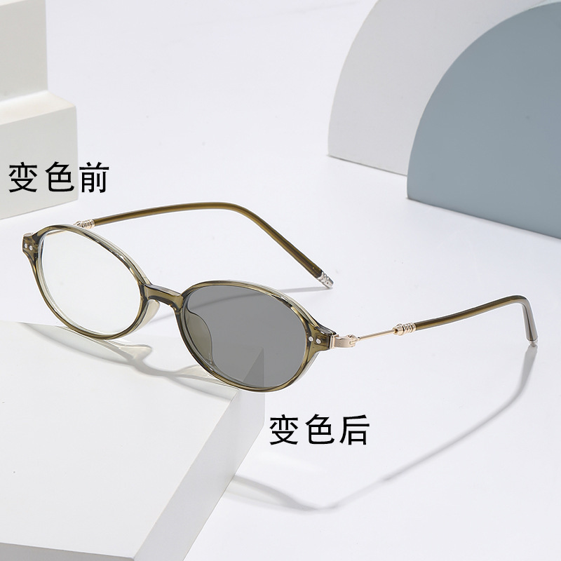 Light-Sensitive Color-Changing Small Oval Myopia Glasses Frame, Artistic Temperament Frame, Cross-Border Anti-Blue Light Color-Changing Myopia Glasses Light-Sensitive Color-Changing Small Oval Myopia Glasses Frame, Artistic Temperament Frame, Cross-Border Anti-Blue Light Color-Changing Myopia Glasses