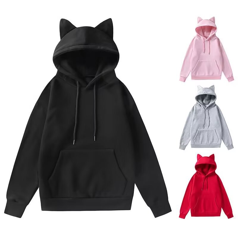 Personalized Cat Ears Hooded Top Fleece Sweater Men's and Women's Long-Sleeved T-Shirt Street Hip-Hop Autumn Cute Hoodie