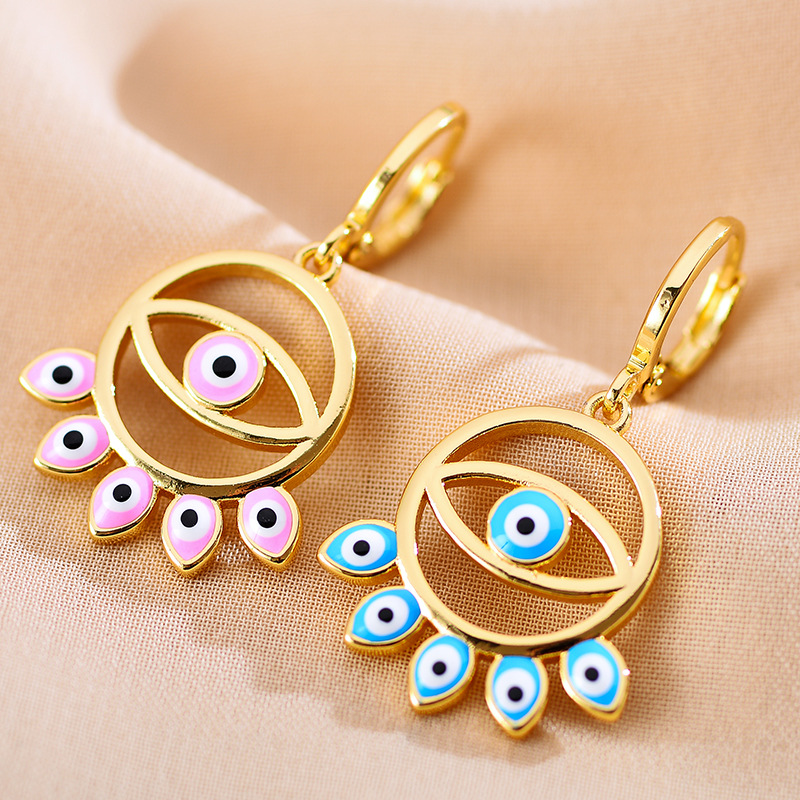 1 Pair Ethnic Style Devil's Eye Copper Enamel Drop Earrings display picture 3