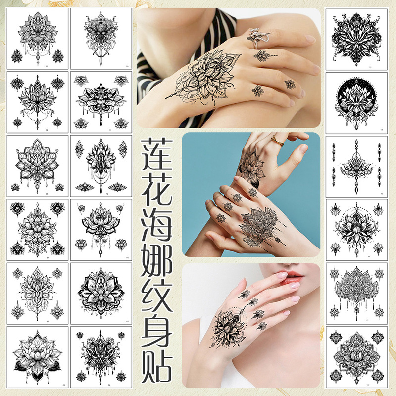 Cross-Border European and American New Hand Back Flower Tattoo Stickers Sexy Henna Mandala Personalized Finger Temporary Tattoo Stickers