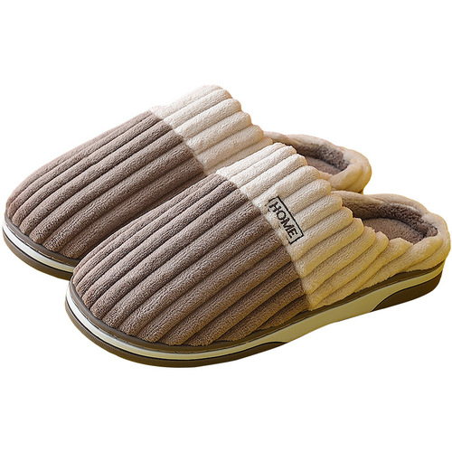 Home Cotton Slippers for Women Winter Large Size Indoor Household Use Wool Slippers for Men Striped Fuzzy Warm Cotton Rugs for Men Wholesale