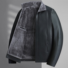 加肥加大码男士pu冬季中年胖子皮毛一体加绒加厚翻领保暖皮外套