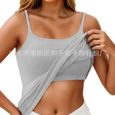 爆款跨境外贸2PC长款带胸垫美背吊带背心内穿t恤一体搭打底莫代尔