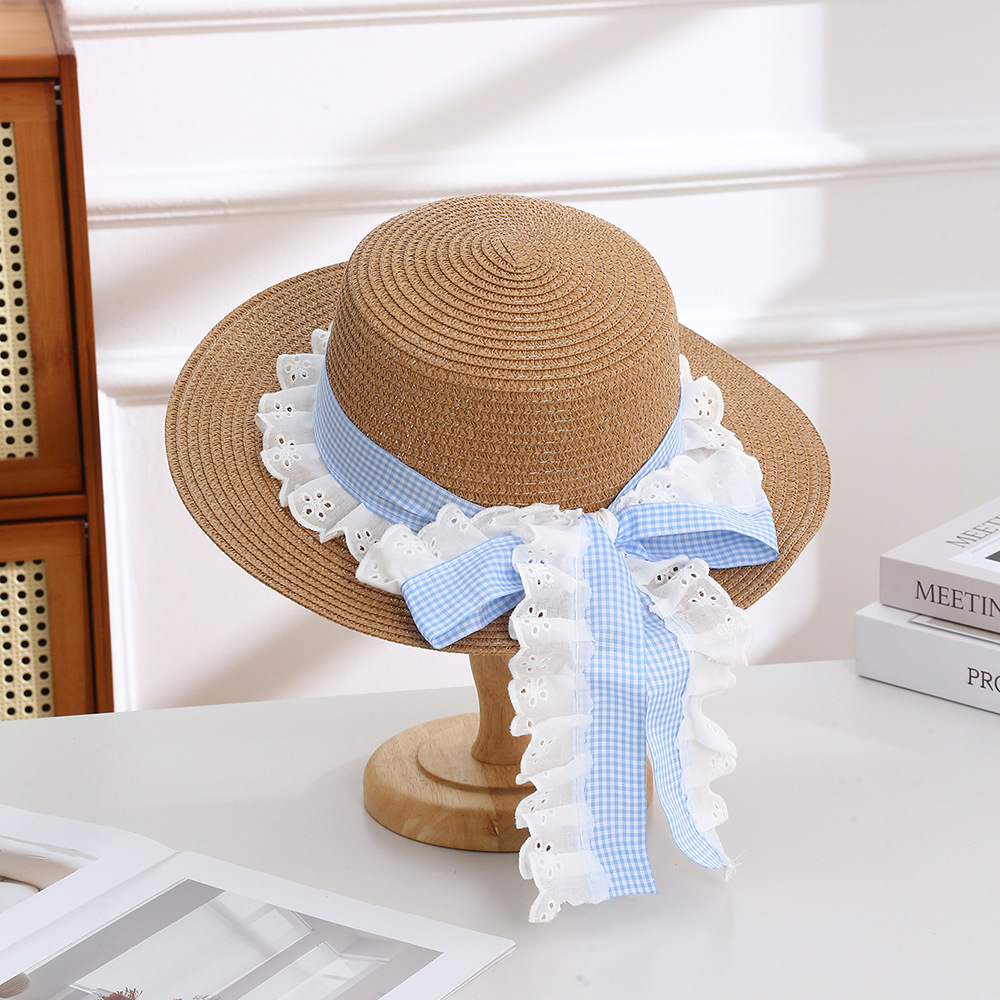 Sombrero de paja con lazo – estilo veraniego, ala ancha, para playa o vacaciones al aire libre