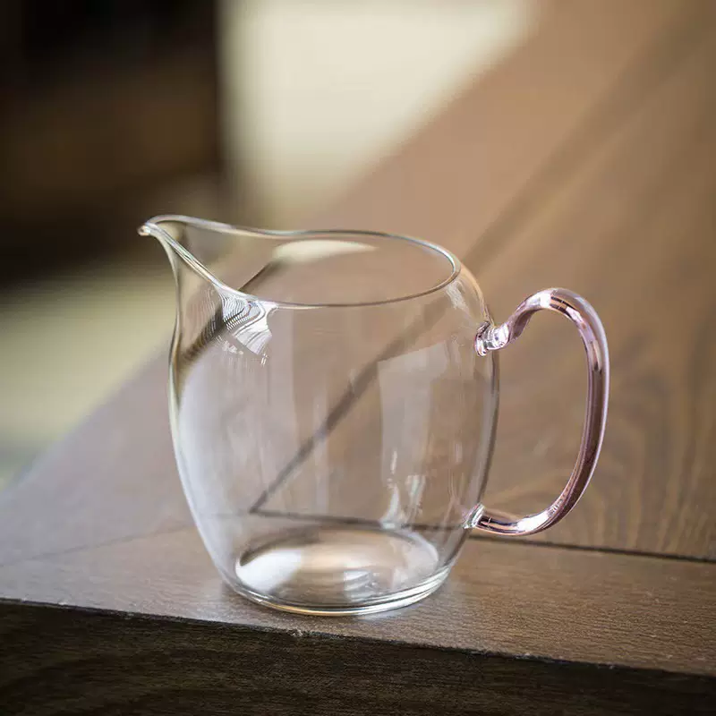 彩把玻璃公道杯高硼硅耐热茶海公杯大容量办公杯茶杯满怀粉