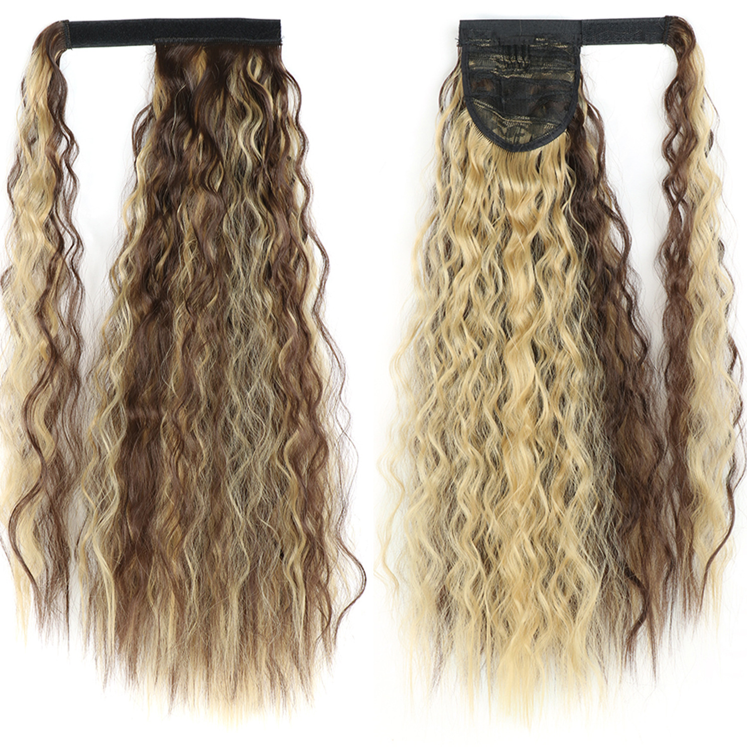 55CM seda europea y americana de alta temperatura velcro de maíz velcro de cabello largo rizado agua cola de caballo pelucas onduladas