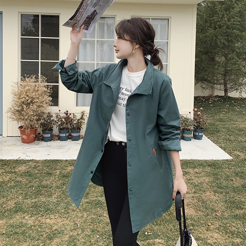 年秋季宽松型日韩休闲常规中长款长袖单排扣立领年轻时尚韩版