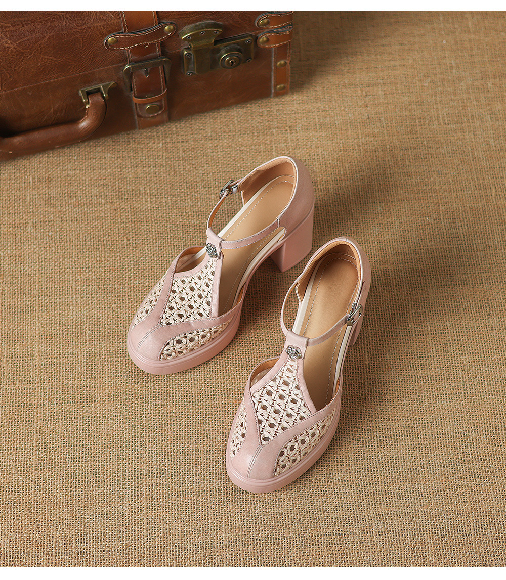 Sandal cao gót nữ mũi nhọn quai chữ T đế dày gót 8.5 cm phong cách vintage — đen chi tiết 26