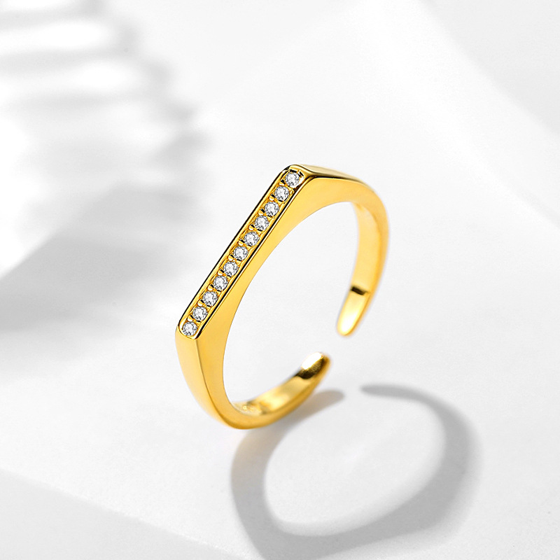 S925 plata esterlina diamante cuadrado anillo de las mujeres ins estilo diseño abierto anillo de dedo índice estilo simple estilo japonés y coreano